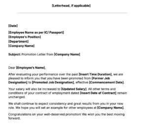 snippet of promotion letter template